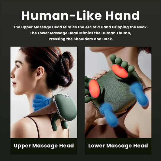 Green Cordless Shoulder and Neck Massager with Heat Rechargeable Shiatsu Deep Tissue Massage Pillow for Pain Relief and Relaxation