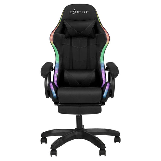 Artiss Gaming Office Chair 12 RGB LED Massage Computer Work Seat Footrest Black