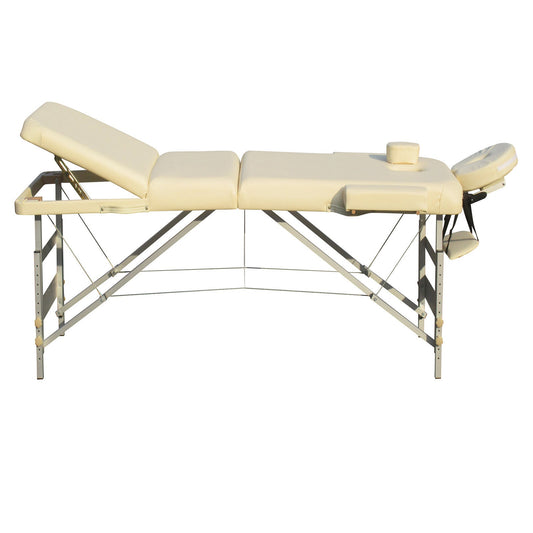 YES4HOMES 3 Fold 5 cm Thickness Foam Portable Aluminium Massage Table Massage Bed Beauty Therapy Beige
