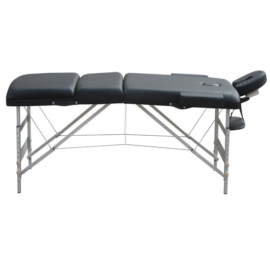 YES4HOMES 3 Fold 5 cm Thickness Foam Portable Aluminium Massage Table Massage Bed Beauty Therapy Black