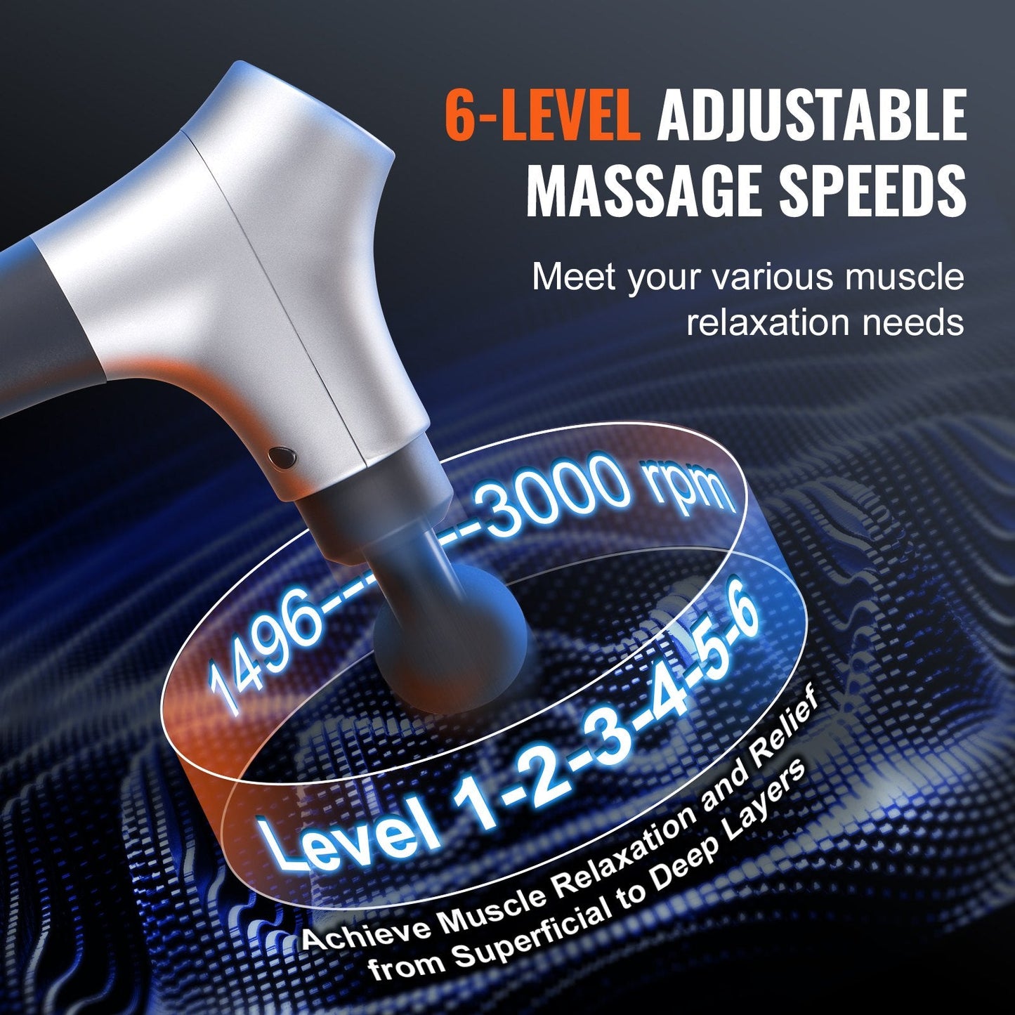 VEVOR Deep Tissue Massage Gun with 6 Speeds & 4 Heads for Muscle Relief