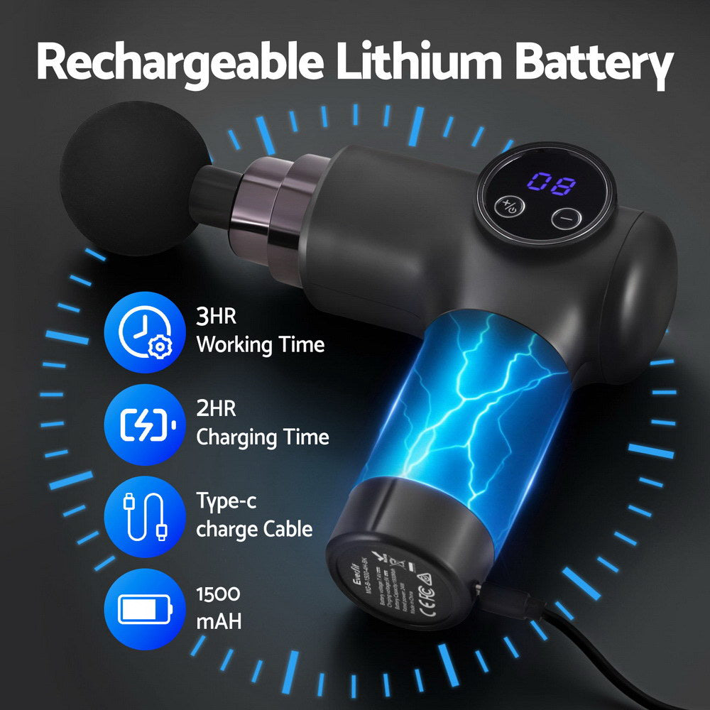 Everfit 8-Speed Massage Gun with 4 Attachments - Chargeable & Quiet