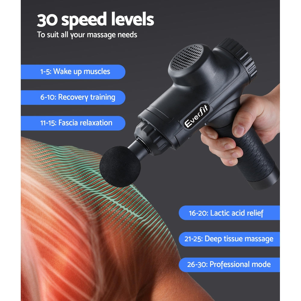 Everfit 30-Speed Rechargeable Massage Gun with 6 Interchangeable Heads