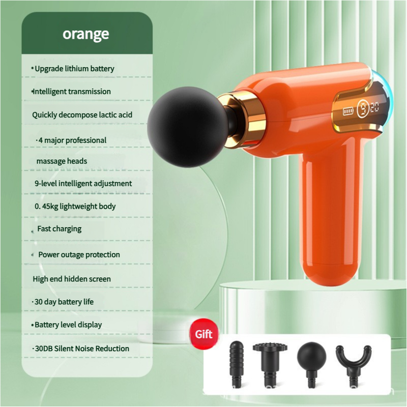 Orange Portable Deep Tissue Massage Gun with 9 Speed Settings