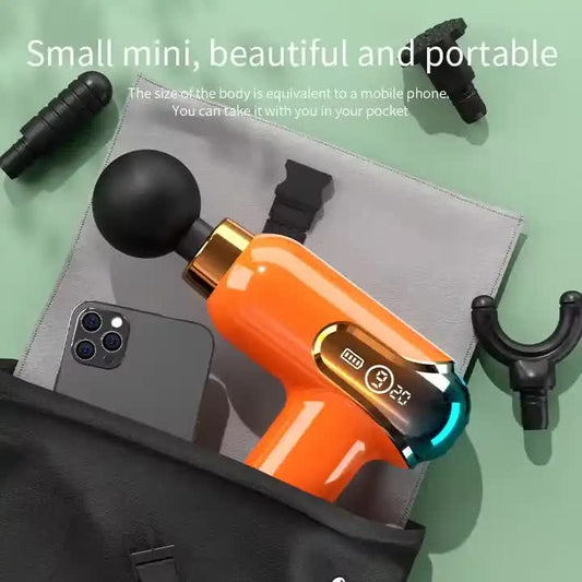Orange Portable Deep Tissue Massage Gun with 9 Speed Settings
