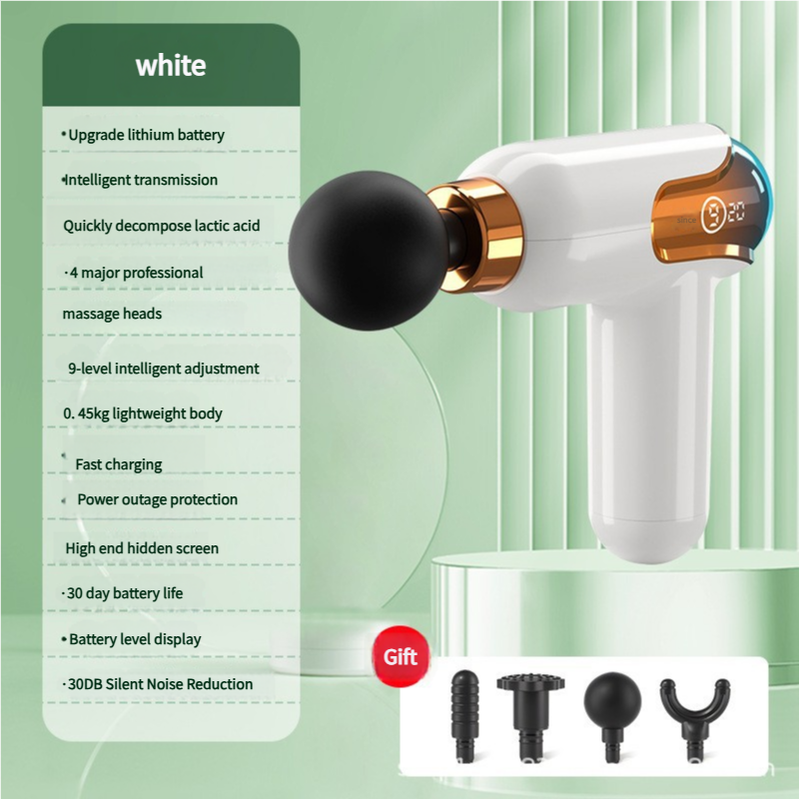 LC002 White Portable Massage Gun - Deep Tissue Relief with 4 Heads & 9 Speeds