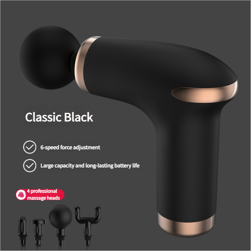 Classic Black 6-Speed Deep Tissue Massage Gun with 4 Heads
