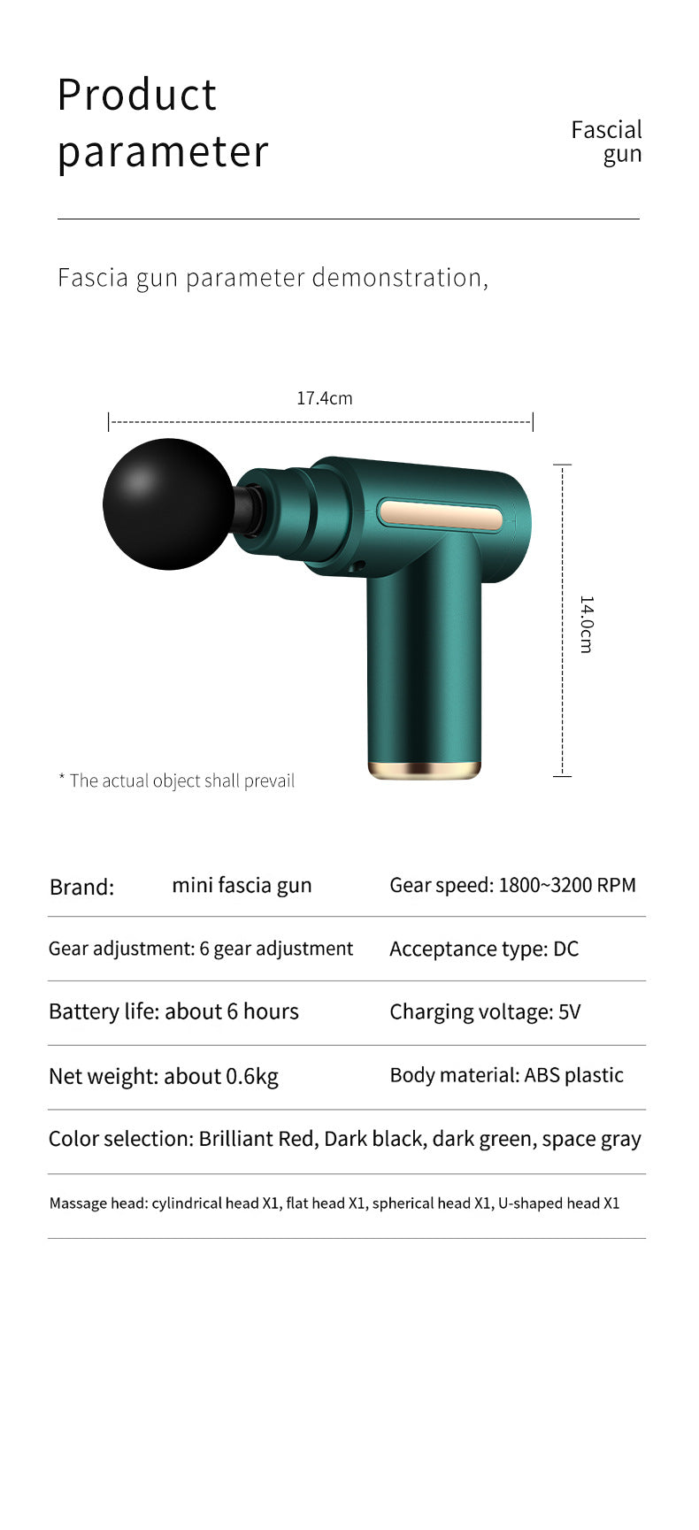 Compact Green Deep Tissue Massage Gun with 4 Heads