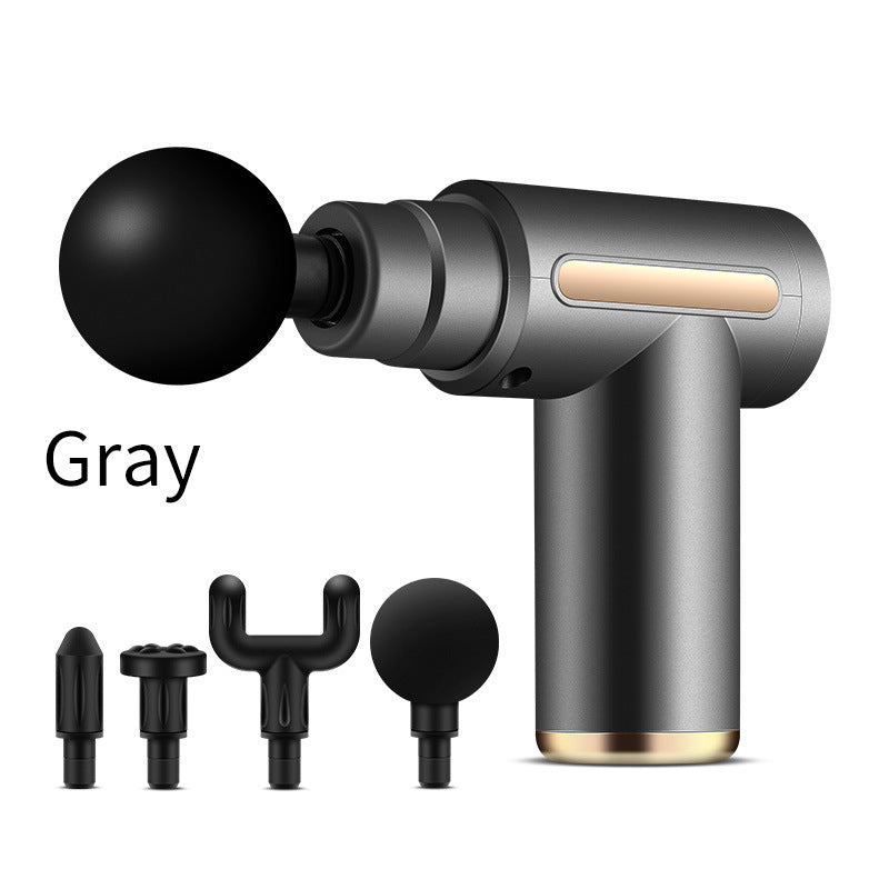 Compact Gray Deep Tissue Massage Gun with 4 Heads