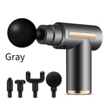 Compact Gray Deep Tissue Massage Gun with 4 Heads