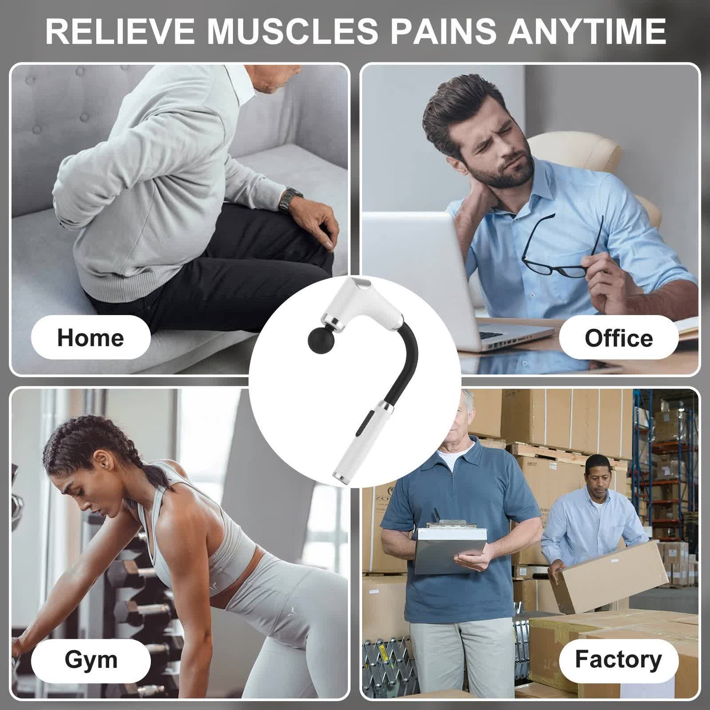 Ergonomic Long-Handle Percussion Massage Gun with Adjustable Speeds
