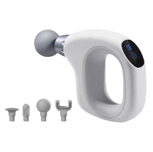 Compact White Handheld Massage Gun with Adjustable Speed