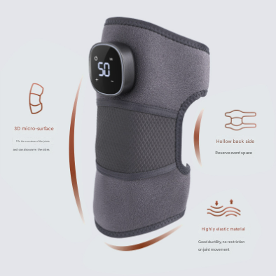 Grey Wireless Heated Knee Massager Brace - Rechargeable Vibration & Heat Therapy for Joint Pain Relief & Arthritis Support