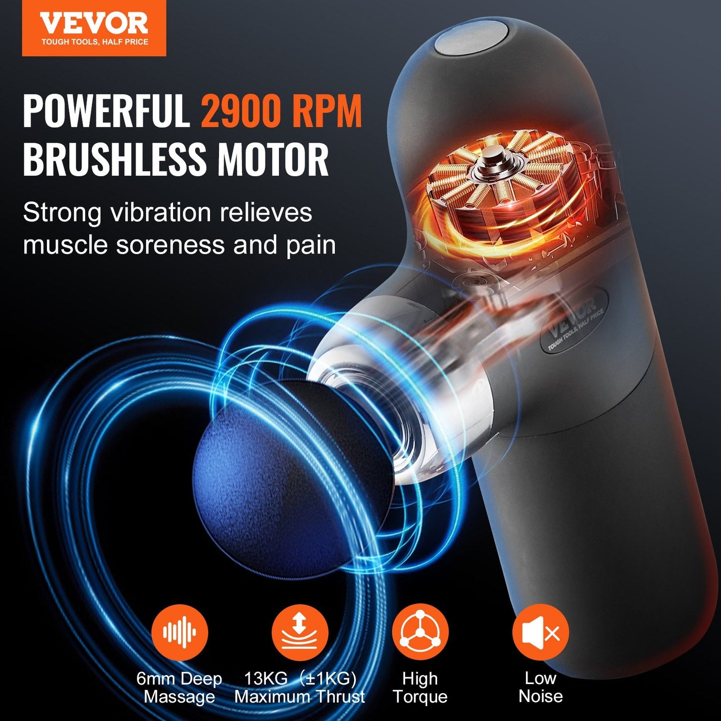 VEVOR Deep Tissue Massage Gun - Portable Percussion Muscle Massager with 4 Speeds & 4 Heads