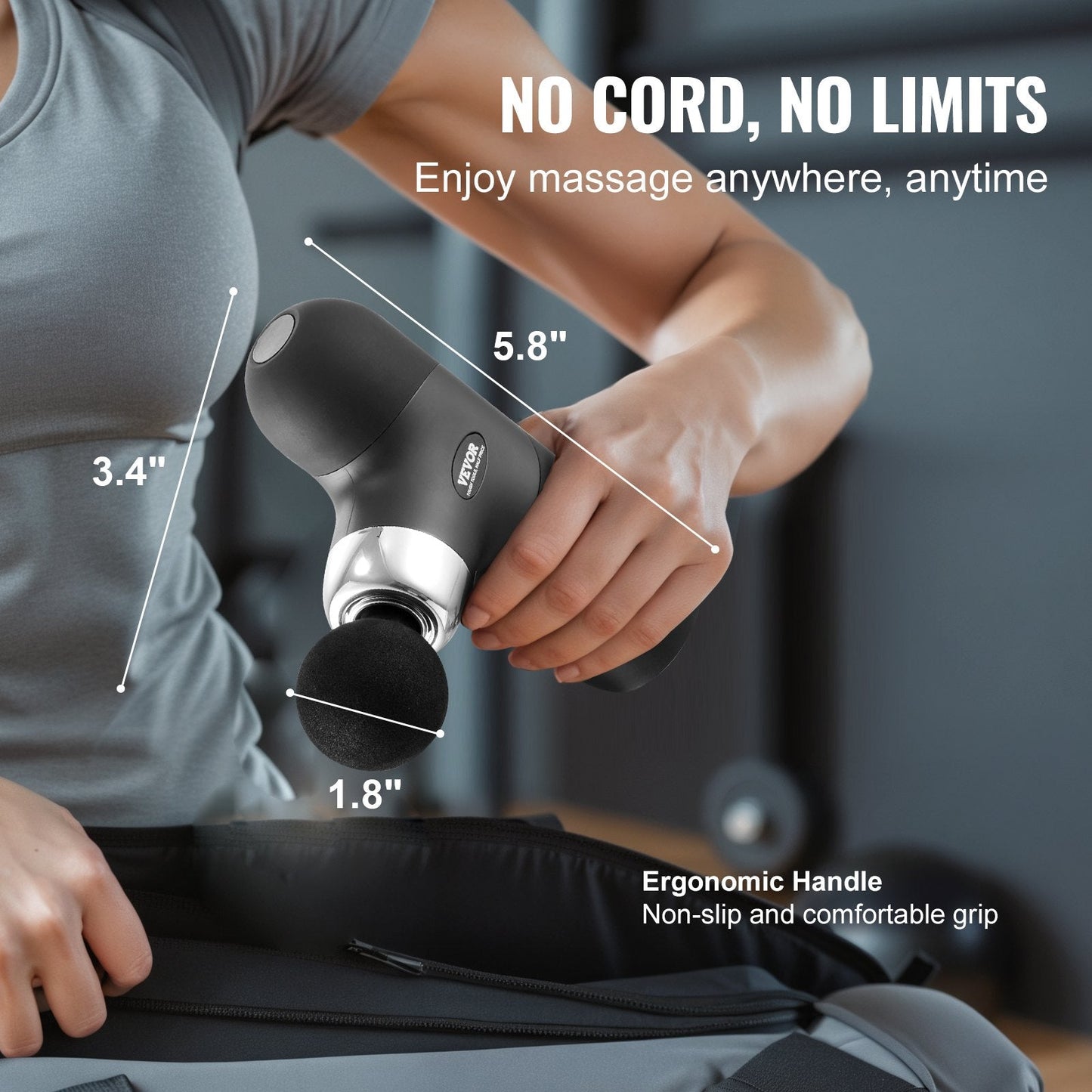 VEVOR Deep Tissue Massage Gun - Portable Percussion Muscle Massager with 4 Speeds & 4 Heads