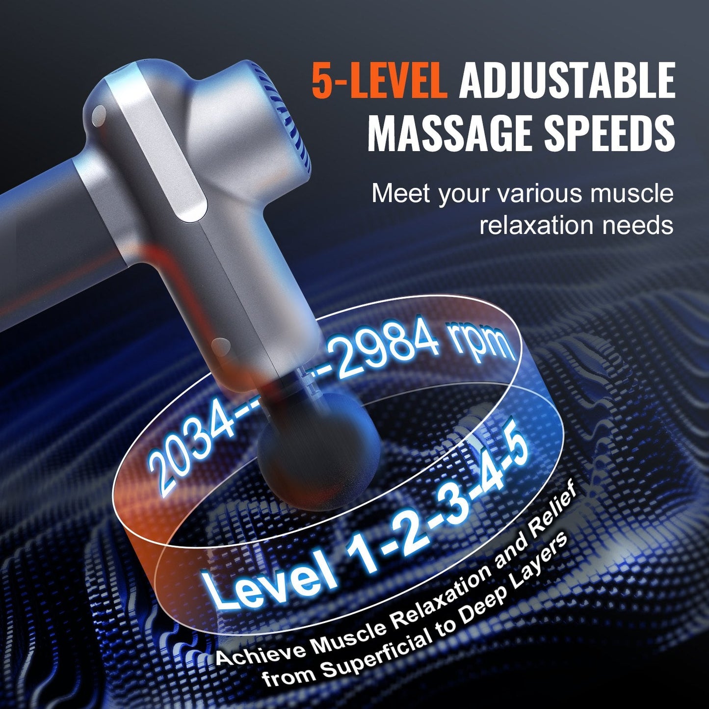 VEVOR Deep Tissue Massage Gun - Percussion Massager with 5 Speeds & 6 Heads