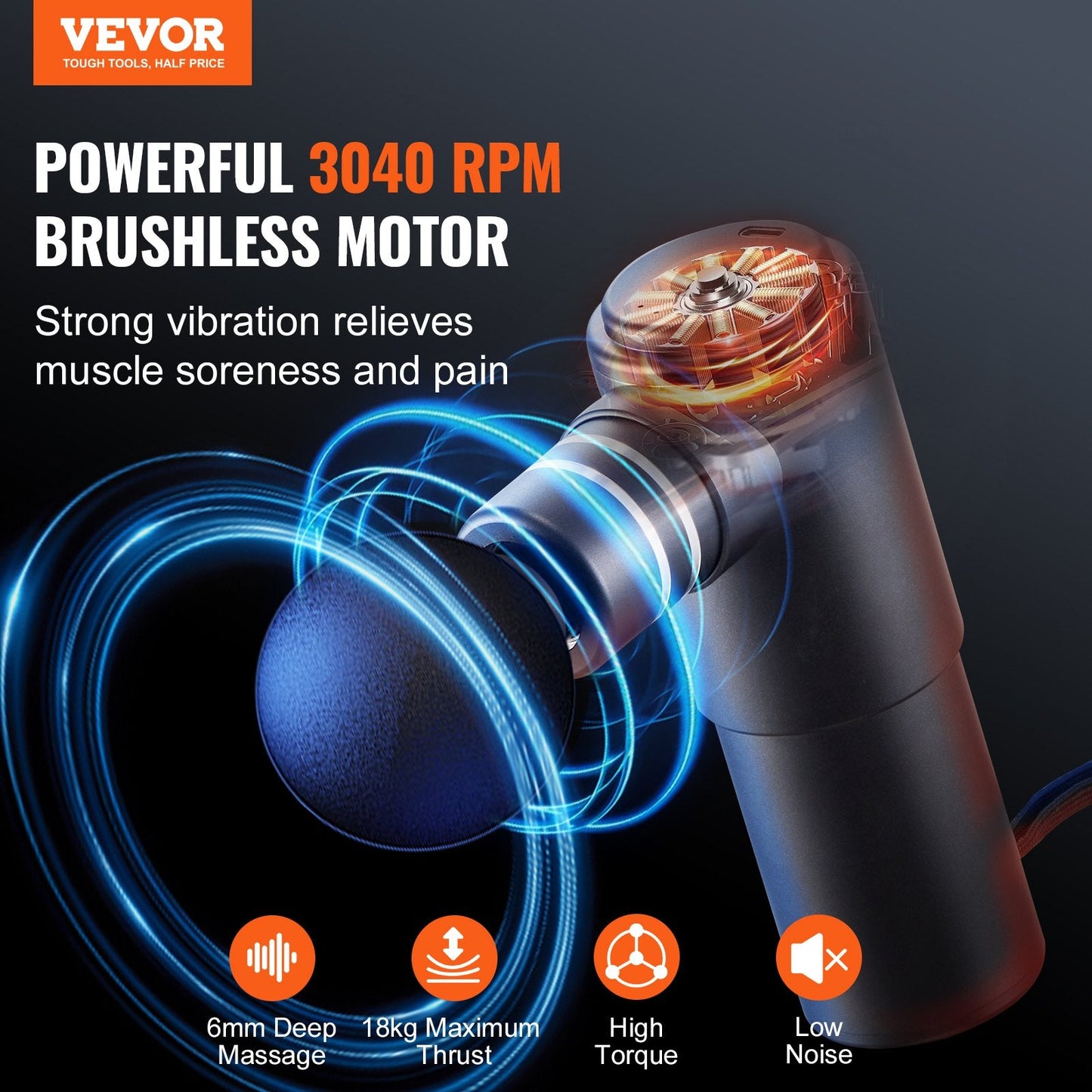 VEVOR Deep Tissue Massage Gun - Handheld Percussion Massager for Pain Relief and Muscle Recovery
