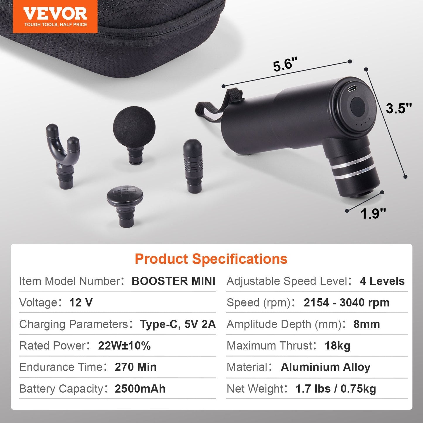 VEVOR Deep Tissue Massage Gun - Handheld Percussion Massager for Pain Relief and Muscle Recovery