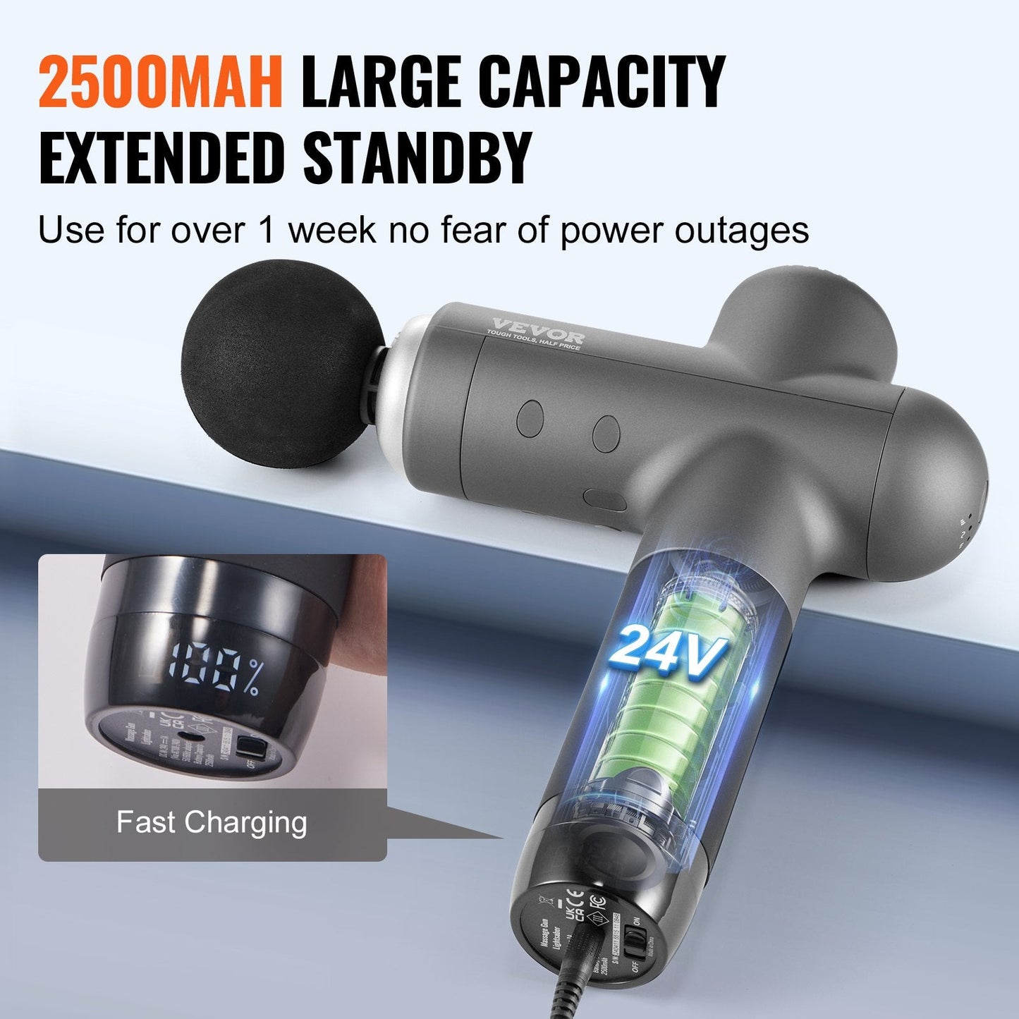 VEVOR Deep Tissue Massage Gun - Percussion Muscle Massager with 8 Speeds & 6 Heads