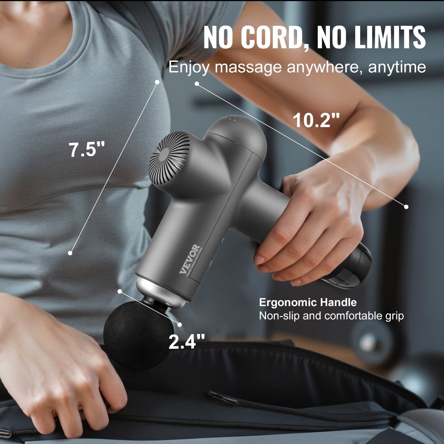 VEVOR Deep Tissue Massage Gun - Percussion Muscle Massager with 8 Speeds & 6 Heads